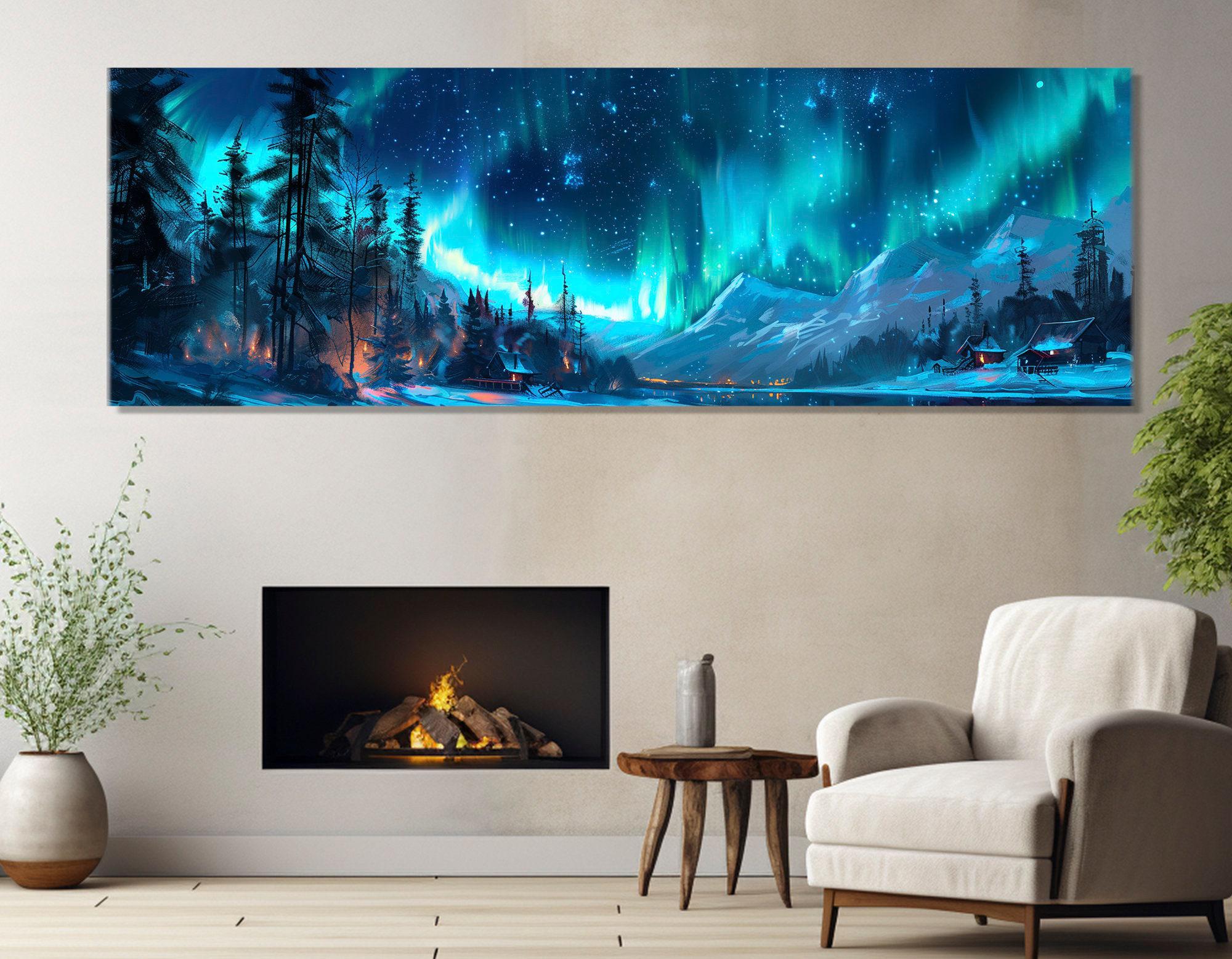 Northern Lights Wall Art, Aurora Borealis Canvas Print, Northern Lights Painting, Framed and Ready to Hang