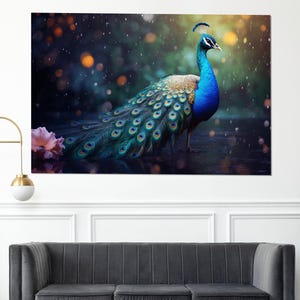 Beautiful Peacock Canvas Print, Peacock Painting, Peacock Feather, Modern Wall Design, Framed and Ready to Hang