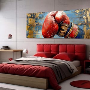 Retro Boxing Glove Painting Canvas Print, Boxing Wall Art, Old Boxing Glove Print, Boxer Gift, Boxing Gym Wall Decor, Framed & Ready to Hang