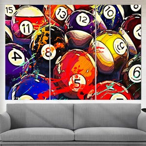 Billiards Wall Art, Billiards Balls Canvas Print, Game Room Decor, Billiards Poster, Gift for Him, Pub Decor