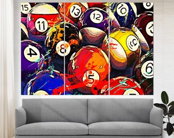 Billiards Wall Art, Billiards Balls Canvas Print, Game Room Decor, Billiards Poster, Gift for Him, Pub Decor
