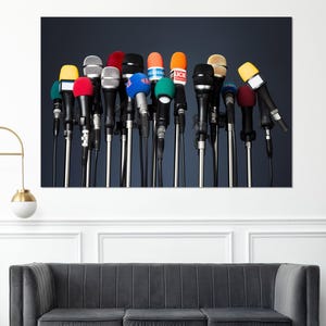 Microphones Canvas Print, Journalist Gift, Reporter Gift, Journalism Wall Art, Framed and Ready to Hang