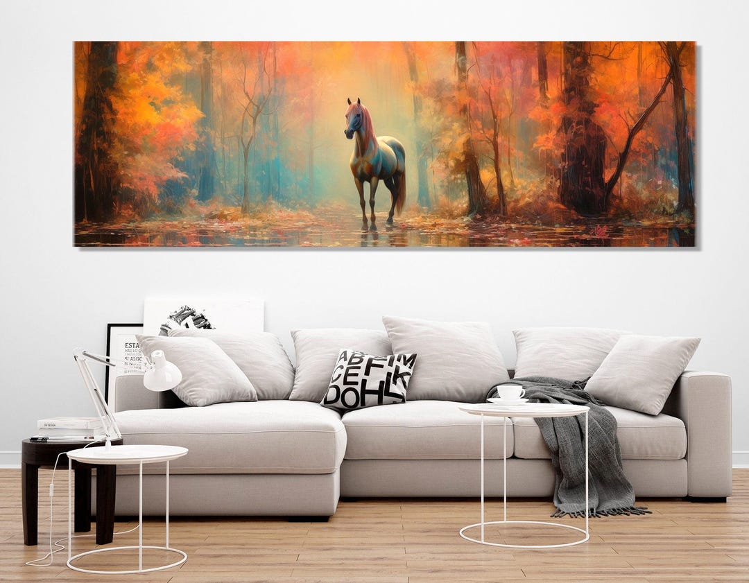 Abstract Horse Painting Canvas Print, Horse in Autumn Forest Canvas Art ...