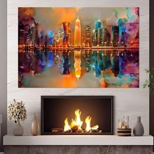 Doha Painting Canvas Print, Abstract Doha Skyline, Qatar Wall Art, Doha Wall Decor, Doha Poster, Qatar Gift, Framed and Ready to Hang