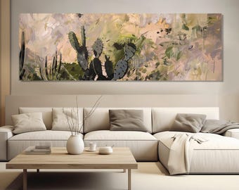 Abstract Cactus Painting Canvas Print, Cactus Wall Art, Framed and Ready to Hang