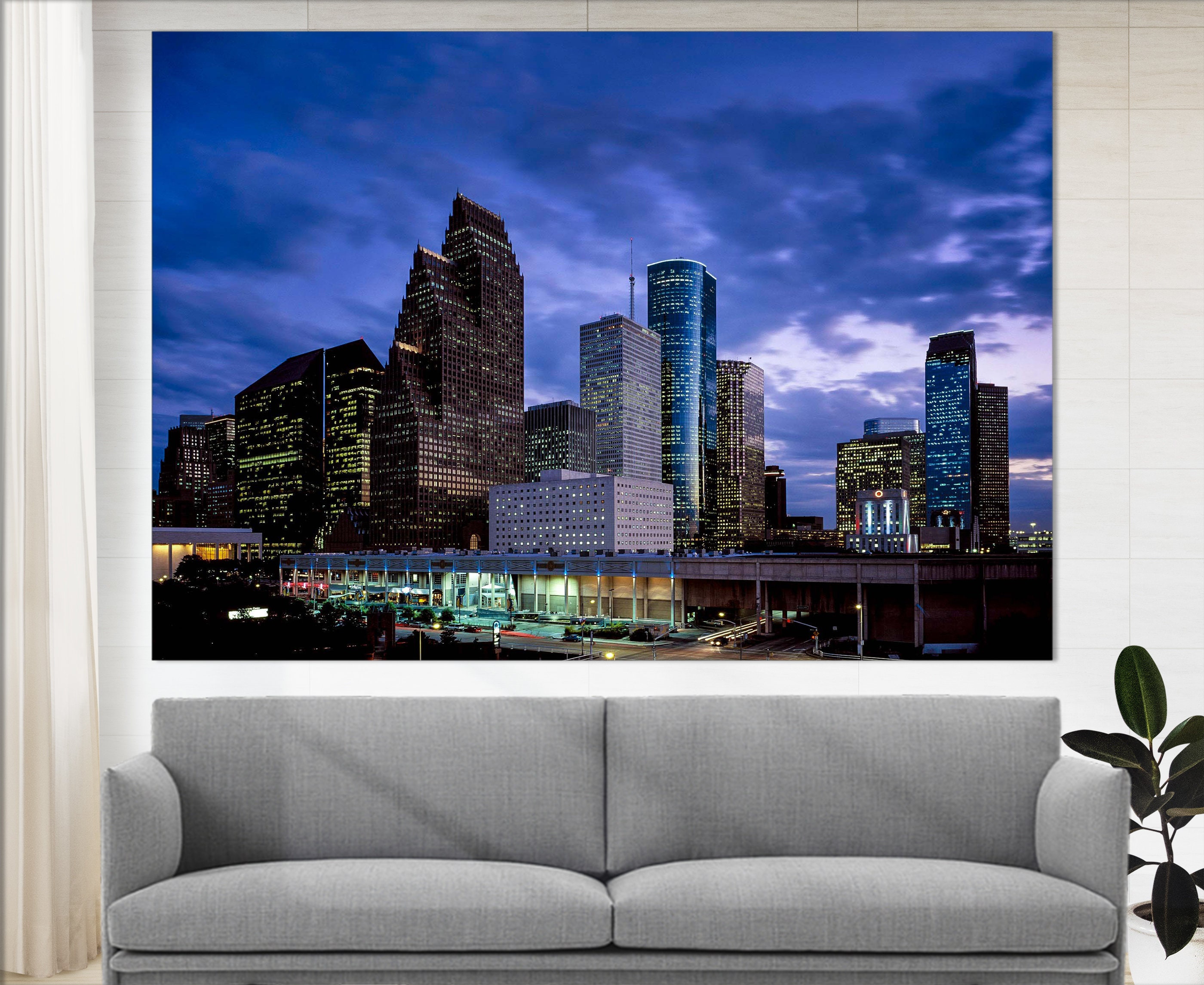 Night Houston Skyline Houston Canvas Print Houston Wall Art Etsy