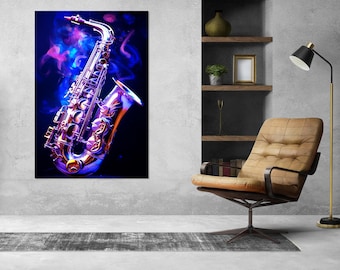 Abstract Saxophone Canvas Print, Saxophone Wall Art, Musician Gift, Saxophonist Gift, Framed and Ready to Hang