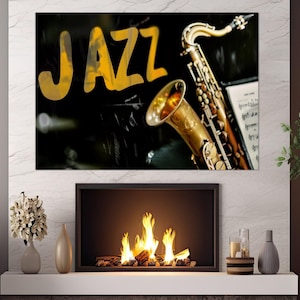 Abstract Saxophone Canvas Print, Jazz Wall Art, Musician Gift, Saxophonist Gift, Saxophone Poster, Framed and Ready to Hang