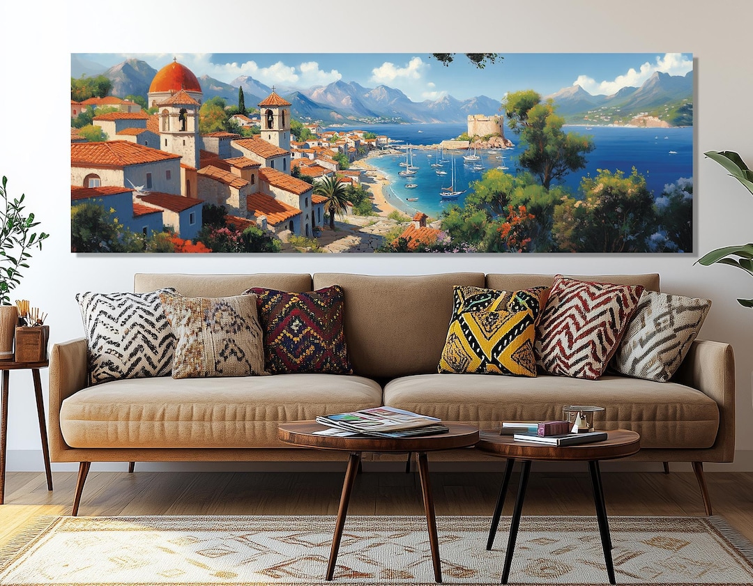 Abstract Mediterranean Landscape Painting Canvas Print, Mediterranean ...