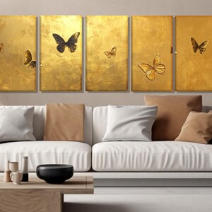 Gold Butterflies Painting Canvas Print, Gold Wall Art, Luxury Wall Decor, Butterfly Wall Art, Gold Wall Decor, Framed and Ready to Hang image 4