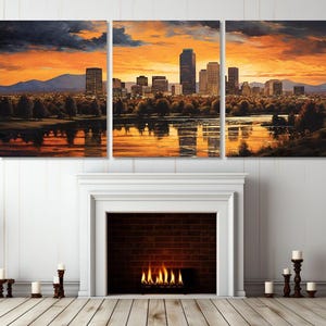 Arte de parede abstrata de Denver, impressão em tela de pintura de Denver, horizonte de Denver, pôster de Denver, emoldurado e pronto para pendurar