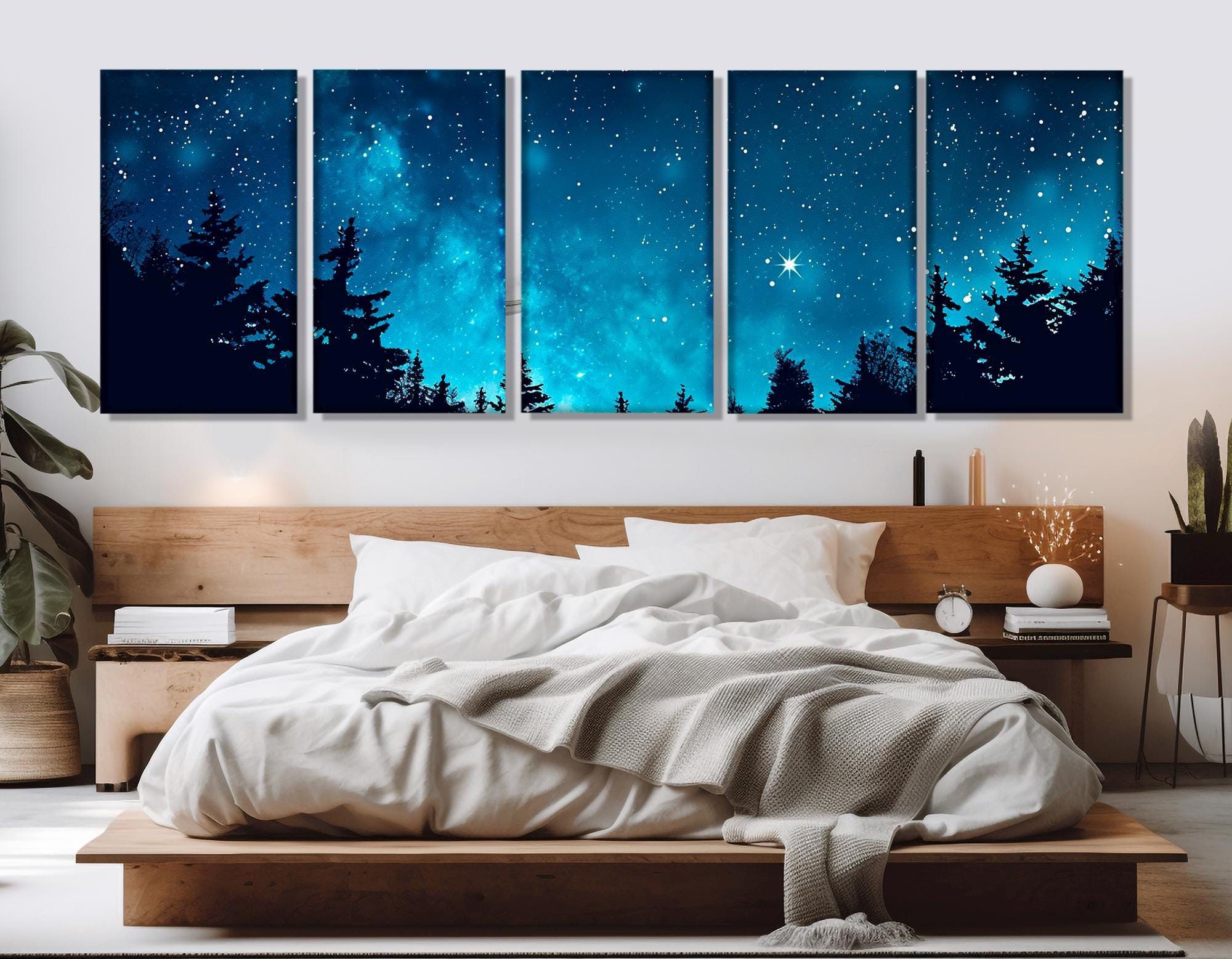 Large Starry Sky Over Forest Canvas Print, Night Sky Wall Art, Starry ...