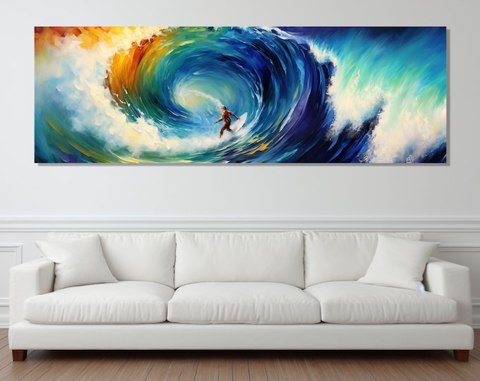 Large Surfing Wall Art, Abstract Surfing Canvas Art, Surfer Gift, Surfing Painting, Surfing Poster, Framed and Ready to Hang