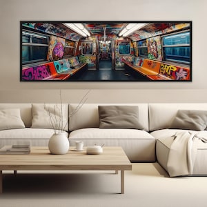 Street Art Subway Car Canvas Print, Underground Wall Art, Urban Decor, Street Art Canvas, Metro Graffiti Painting, Framed and Ready to Hang