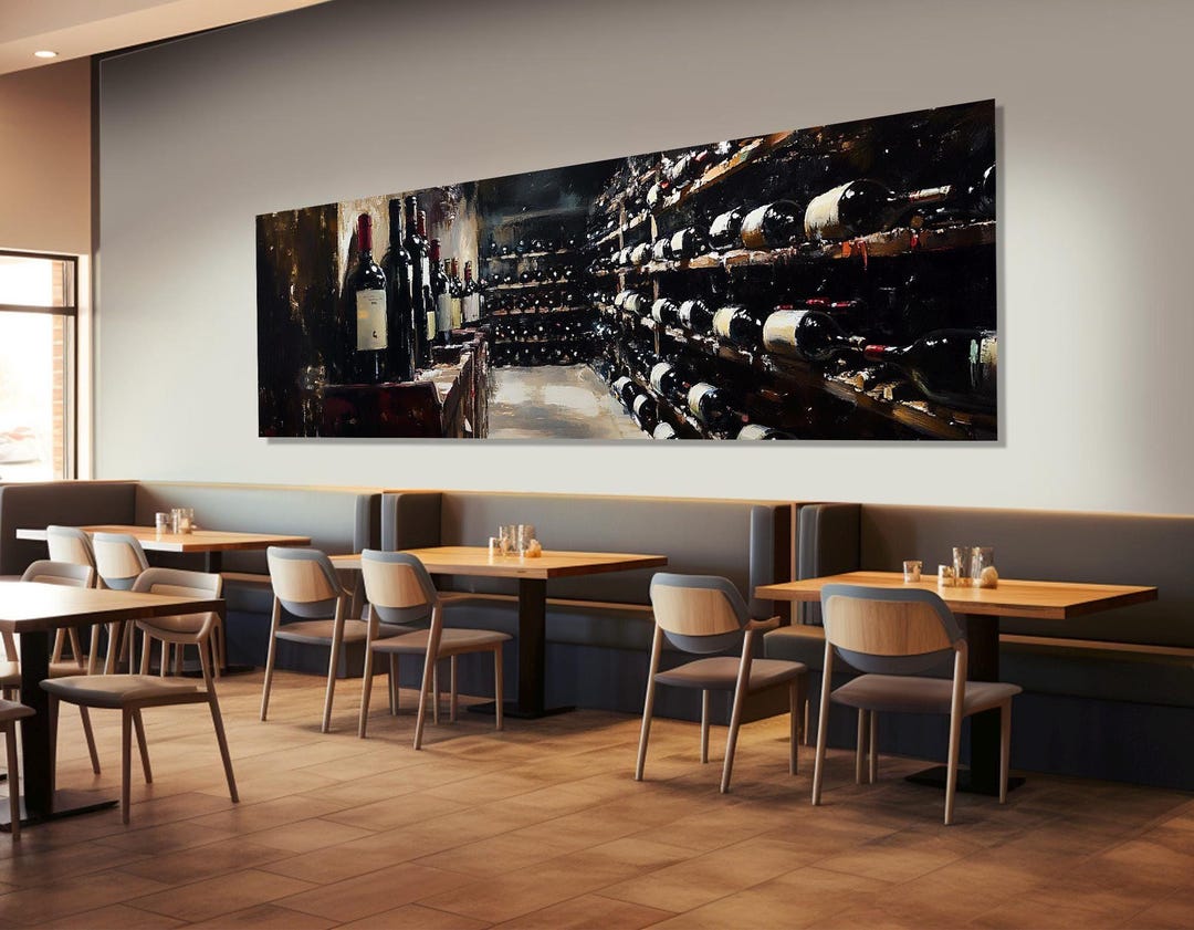 Vintage Wine Cellar Canvas Print, Panoramic Wine Wall Art, Wine Bottles ...