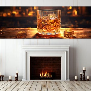 Glass of Whiskey Canvas Print, Abstract Whiskey Wall Art, Whiskey Painting, Man Cave Wall Art, Whiskey Lover Gift, Framed and Ready to Hang
