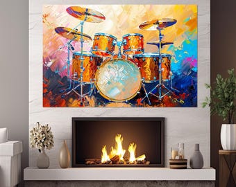 Skeleton Playing Drums on Fire Music Modern Design Home Decor