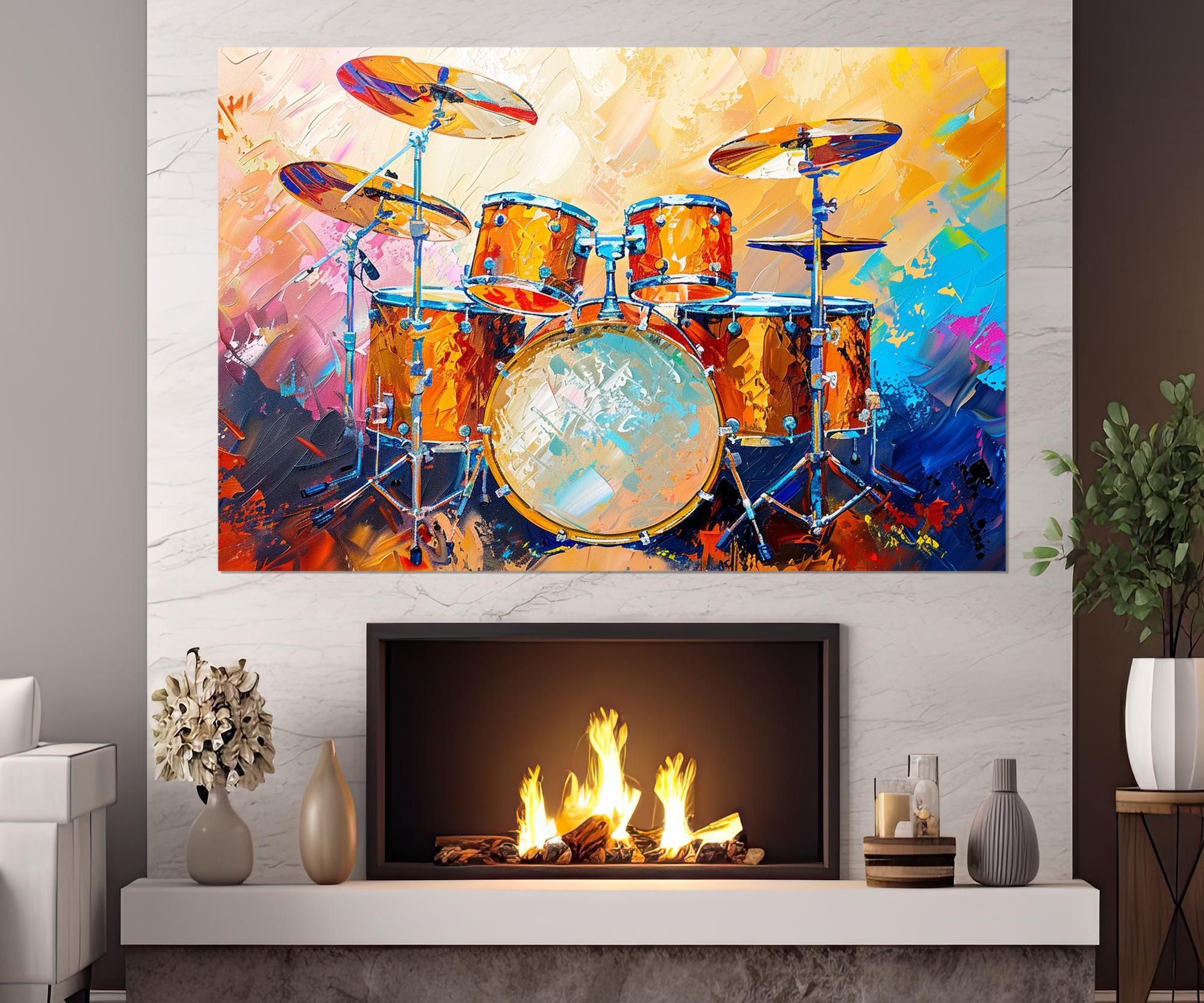 Tableau Toile Abstraite Musique – Impression Toile 340g, Batterie, 61 X 40,6 Cm, Prêt à Poser
