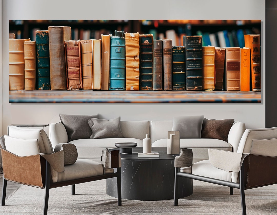 Shelf With Old Books Canvas Print, Library Wall Art, Abstract Bookshelf ...