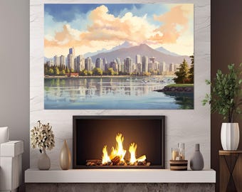 Abstract Vancouver Painting Canvas Print, Vancouver Wall Art, Vancouver Skyline, Vancouver Poster, Canada Wall Art, Framed and Ready to Hang