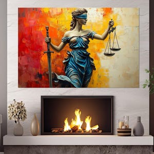 Abstrakte Justitia Kunstdruck auf Leinwand, gerahmt und fertig zum Aufhängen, gerahmt und fertig zum Aufhängen