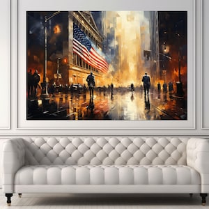 Wall Street Painting Canvas Print, Abstract Manhattan Wall Art, New York Painting, Framed and Ready to Hang