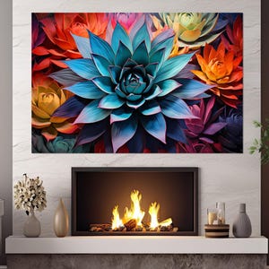 Agave Wandkunst, Bunte Agave Leinwand, Kaktus Wandkunst, Abstrakter Kaktus Druck, Mexikanische Wandkunst, Kaktus Poster, gerahmt und fertig zum Aufhängen