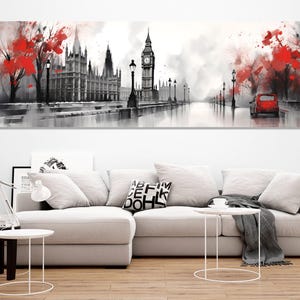 Abstract London Painting Canvas Print, Large London Wall Art, Modern London Poster, England Painting, Framed and Ready to Hang