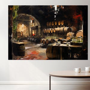 Weinkeller Leinwanddruck, Vintage Wein Wandkunst, Weinkeller Gemälde, Weinkellerei Dekor, gerahmt und fertig zum Aufhängen