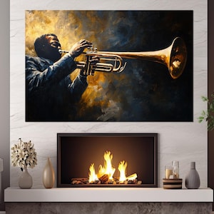 Jazz Wall Art, Trumpeter Gift, Trumpet Canvas Print, Abstract Music Wall Art, Musician Gift, Musical Painting, Framed and Ready to Hang