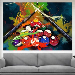 Billiards Canvas Art, Billiards Fan Gift, Billiards Painting Canvas Print, Game Room Decor, Billiards Room Decor, Billiards Wall Decor