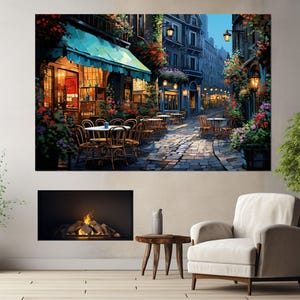 Französische Straßenmalerei Leinwanddruck, Romantische Wandkunst, Frankreich Retro Malerei, Französische Wandkunst, gerahmt und fertig zum Aufhängen