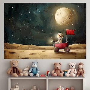 Toy Astronaut Canvas Print, Kids Room Decor, Space and Moon Poster, Children Room Decor, Framed and Ready to Hang
