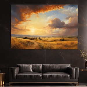 Impresión en lienzo de pintura abstracta de la naturaleza de Nebraska, arte mural de Nebraska, pintura escénica de Nebraska, enmarcada y lista para colgar.