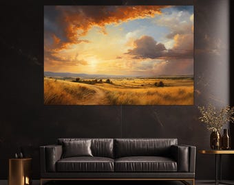 Pintura abstrata da natureza de Nebraska, impressão em tela, arte de parede de Nebraska, pintura cênica de Nebraska, emoldurada e pronta para pendurar