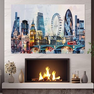 Abstract London Canvas Print, London Wall Art, London Painting, London Poster, England Wall Art, Framed and Ready to Hang