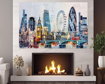 Abstract London Canvas Print, London Wall Art, London Painting, London Poster, England Wall Art, Framed and Ready to Hang