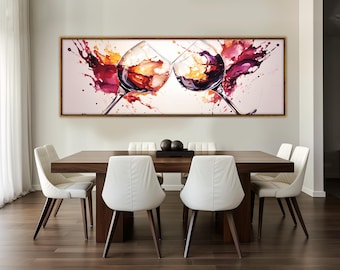 Stampa su tela di calici da vino, dipinto di vino, grande arte murale di vino, arredamento per enoteche, tela di vinificazione, regalo da sommelier, arredamento per la sala vini