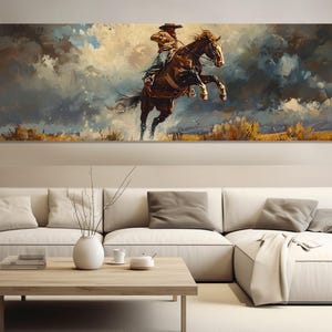 Cowboy on a Horse Painting Canvas Print, Western Wall Art, Cowboy Gift, Rancho Wall Decor, Wild West Canvas Print, Framed and Ready to Hang