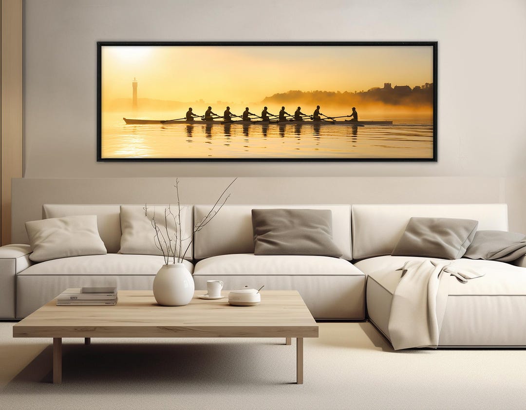Scenic Rowing Framed Canvas Print, Rowing Wall Art, Rowing Painting ...