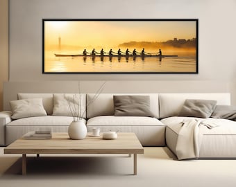 Malerische Rudern gerahmte Leinwand Druck, Rudern Wandkunst, Rudern Malerei, Ruder Geschenk, Bootfahren Leinwand Kunst, gerahmt und fertig zum Aufhängen