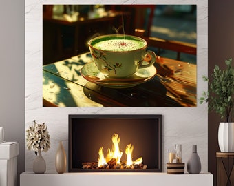 Matcha Tea Canvas Print, Cup of Tea Poster, Cafe Wall Decor, Tea Wall Art, Green Tea Canvas Art, Framed and Ready to Hang