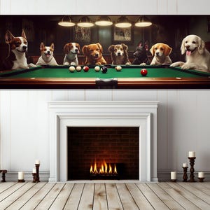 Dogs Playing Billiards Canvas Print, Billiards Wall Art, Billiards Club Decor, Billiard Player Gift, Man Cave Decor, Framed & Ready to Hang