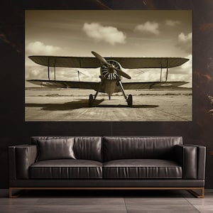 Vintage Biplane Canvas Print, Retro Airplane Poster, Pilot Gift, Aircrafts Wall Art, Aviation Wall Art, Framed and Ready to Hang