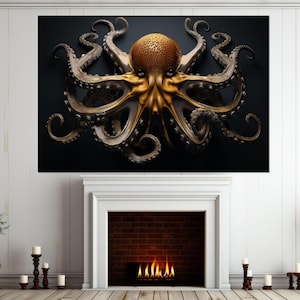 Abstract Octopus Painting Canvas Print, Underwater Painting, Octopus Wall Art, Sea Monster Canvas, Octopus Poster, Framed and Ready to Hang
