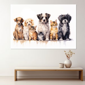 Hunde und Katzen Malerei Leinwanddruck, Tierarzt Geschenk, Tierarzt Сlinic Wandkunst, Kinderzimmer Wanddekoration, Tierarzt Büro Dekor, gerahmt und fertig zum Aufhängen