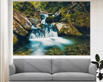 Forest Waterfall Canvas Print, Waterfall Photo, Nature Wall Art, Waterfall Landscape