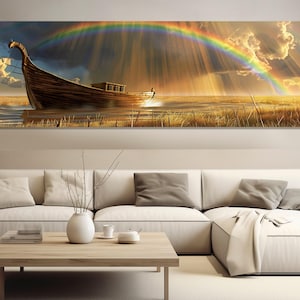 Die Arche Noah Leinwanddruck, religiöse Malerei, große Flut Wandkunst, die Arche Noah Malerei, Bibel Wandkunst, gerahmt und fertig zum Aufhängen