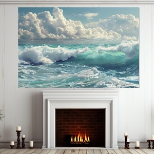 Malerische Ozean Leinwand Kunst, Meereswellen Leinwanddruck, Ozeanwellen Malerei, Ozean Wandkunst, Meerwasser Wandkunst, gerahmt und fertig zum Aufhängen