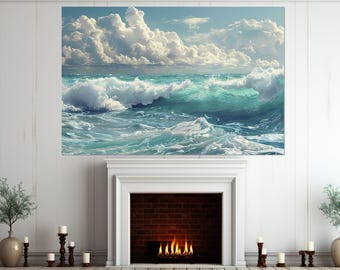 Scenic Ocean Canvas Art, Sea Waves Canvas Print, Ocean Waves Painting, Ocean Wall Art, Sea Water Wall Art, Framed and Ready to Hang